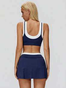 MASKERT High-Elasticity Fitness Set For Women, Including Sports Bra And Shorts, Two Pieces Set. Breathable, Skin-Friendly, High-Elasticity, Suitable For Fitness, Yoga, Running, And Training, Comfortable Set Summer - Navy Blue - View 2