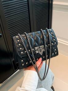 新款女士时尚多功能链条单肩斜挎小方包 - 黑色 - 查看 5