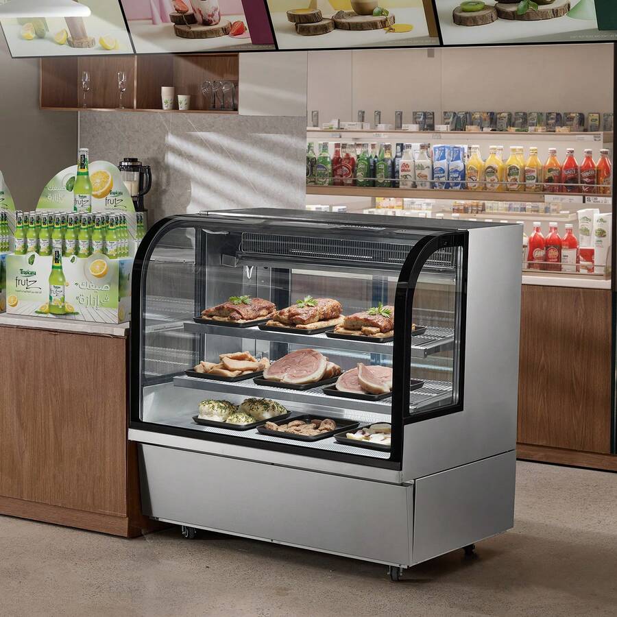 Kühlvitrine Gebäckvitrine 505 L 2-stufiger kommerzieller Kühlvitrinenschrank Kuchentheke kkalte Theke mit LED-Beleuchtung & Abluftkühlung Rollbar, für Bäckereien Café Restaurant usw. - 18 Kubikfuß - Übersicht 1