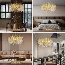 Modern Branch Pendant Light, Crystal Gold Pendant Light, Brass Flush Ceiling Pendant Light, Dining Room, Living Room, Foyer, Entrance Passage, Bedroom, Bathroom, G9 Interface (Excluding Light Bulbs) - 金色 - 查看 8