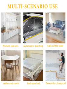 1 Roll Dustproof Film Furniture Decorative Thick Plastic Protective Film Anti-Dust Sofa Cover, Plastic Drop Cloth Plastic Covers With Tape, Waterproof Protective Film, For Preventing Dust On Cars, Furniture, Carpets, Floors, Packaging,Bag,Organizer,Storage,Kitchen Decor,Household Items,Mother's Day Gift,Bedroom Decor,Garden,Kitchen Decor,Summer,Beach,Travel Essentials,Room Decor,Squishy,Graduation - Clear - View 12