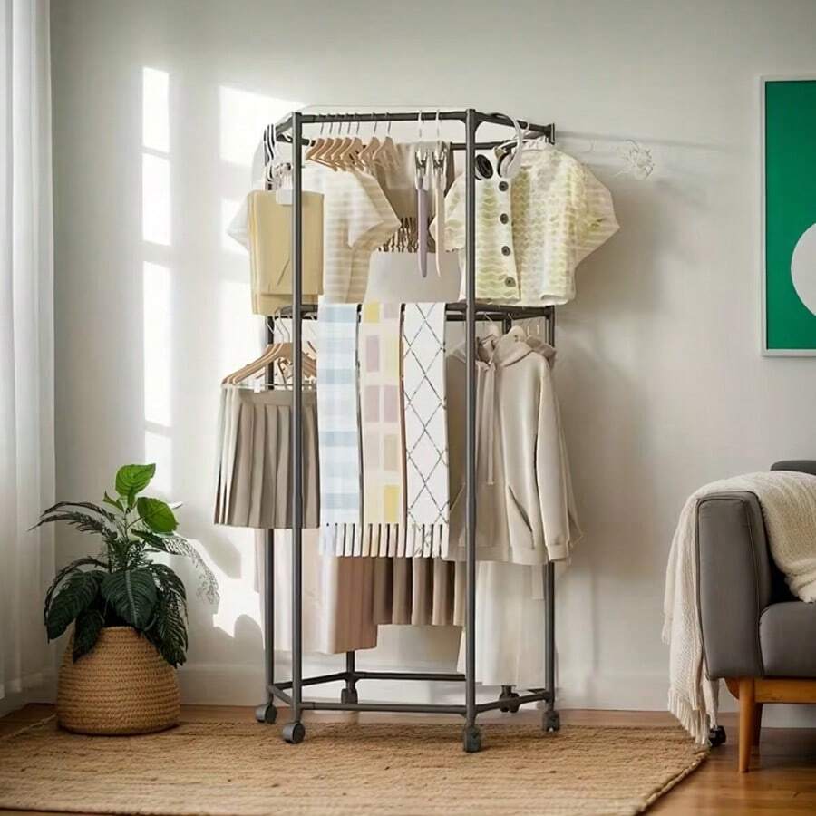 Rak Baju Berputar Heksagon Dengan Roda - Rak Berdiri Bebas Berputar 360 ...