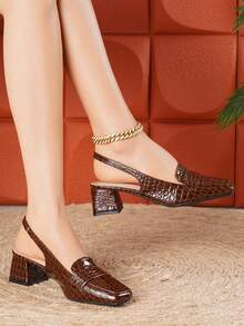 2025 New French High Heel Sandals, Chunky Heel, Closed Toe, Backless, Square Toe, Suitable For Summer & Autumn - Brown - View 2