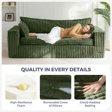 MAXYOYO Boneless Couch Sofa,Thick CorduroyBean Bag Chair Upholstered 3 Steater Sofa Couch With Deep Seating,Sofa In A Box Or Bedroom Office Apartment,No Assembly - 墨綠色 - 查看 7