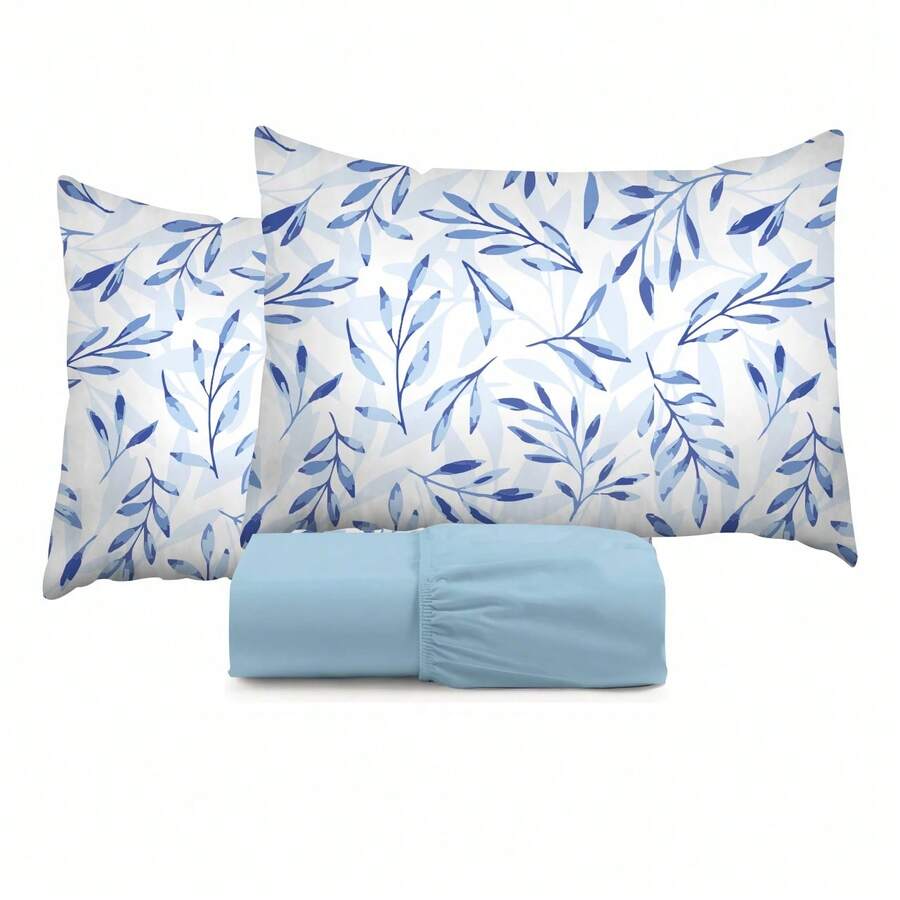 King Size 3-Piece Sheet Set, 400 Thread Count Cotton, Soft Touch, With Elastic And Printed Pillowcases, 50x70cm - Blue - View 1