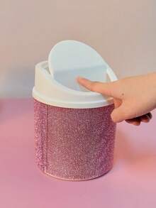 1pc Rhinestone Decor Multi-Layer Makeup Organizer Box - Flip-Top Vanity Organizer For Makeup Brushes And Beauty Tools, Elegant Dresser Storage Box - Multicolor - View 10