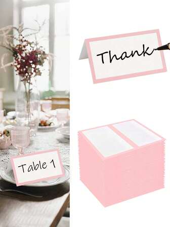 40pcs Folding Pink Seat Cards, Pink Metal Framed, Suitable For Weddings, Birthday Parties, Foil Seat Cards, Graduation, Thankful Everyday Happiness, Buffet Food Labels, Banquet Tables, Cocktail Parties And Name Cards, Foil Seat Cards, Spring Parties, Pink Floral, Blessing Cards, Kraft Paper Place Cards