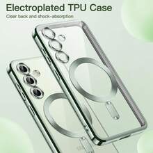 Magnetic Transparent Phone Case Compatible With Galaxy A06 A16 A26 A36 A56 S25 Ultra S24 Ultra S25 FE, Built-In Camera Lens Protector, Luxury Electroplated Soft TPU Clear Shockproof Ultra-Thin Protective Cover, Also Compatible With IPhone 17 16 15 14 13 12 11 Series, 17 Pro Max, Christmas Gift - Dark Green - View 4