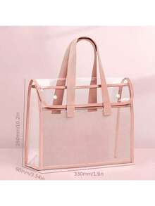 2026 Upgraded Version Large Capacity Transparent Waterproof PVC Handbag With Expandable Mesh Storage Bag - Portable For Office Supplies, School Files And Other Documents - Available In Pink, Green, Blue, Khaki, Also Comes With Document Storage Bag. Fashionable Storage Bag, PVC Material. - Multicolor - View 11
