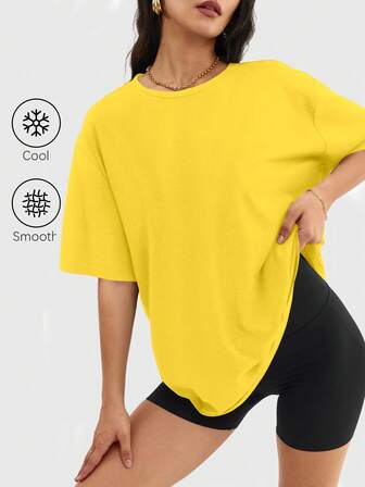 Speed mate Dam Casual Oversized Rundringad Kortärmad T-shirt, Enkla Träningstoppar, Vår/Sommar