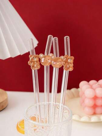 1/3 piezas "Serie limitada de animales de dibujos animados" Pajitas de vidrio con forma de oso | Reutilizables | Incluye cepillo de limpieza | Regalo para novia/amante/festivales/fiestas | Adecuado para batidos, té de burbujas, jugos, cócteles, bebidas frías | Aplicable para pastelerías, agua con gas, bares de aperitivos, oficinas, restaurantes