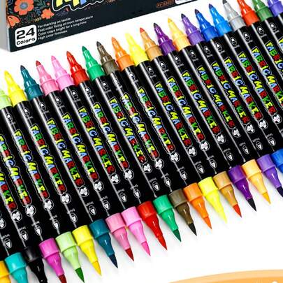 织物马克笔套装 - 速干织物颜料细尖纺织马克笔，适用于各种DIY服装艺术涂鸦绘画马克笔