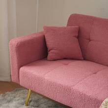 Convertible Sherpa Sofa Bed With Adjustable Backrest, Gold Metal Legs And Side Pockets - Pink + Foam + 2 Seat - View 11