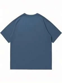 男士个性化印花短袖T恤，舒适透气，适合夏季穿着 - 霧霾藍 - 查看 5