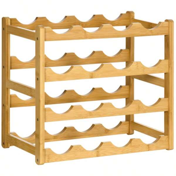 HOMCOM Bamboo Wine Rack/Bottle Holder For 16 Bottles, 43 X 23.5 X 38 Cm, Elegant Natural Wood Design For Kitchen And Living Room