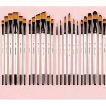  12Pcs Art Paintbrush Set Long Handle Pearl White Multishape(Pointed/Flat/Oblique/Round) Professional Painting Brushes - Multicolor - View 3