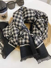 2-In-1 Black & Rice Colored Scarf For Women, Korean Style Warm & Versatile Shawl/Wrap, Thick & Long For Winter, Suitable For Air-Conditioned Rooms - Black - View 3