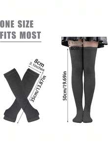 This Women's Striped Over-The-Knee Leg Warmers Set Includes A Pair Of Knee-High Leg Warmers And A Matching Arm Sleeve, Designed For The Autumn/Winter Season. The Set Includes Knee-High Leg Warmers And Fingerless Gloves, Both Featuring Eye-Catching Contrasting Striped Patterns To Create A Striking Look. - Multicolor - View 4