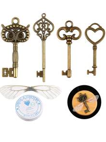 4 buc chei schelete vintage, chei zburătoare cu 4 perechi de aripi de libelulă și șnur elastic de 10 yarzi pentru decorațiuni de petrecere - Multicolor - Vizualizare 8