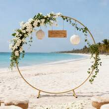 Paquete de 2 soportes de fondo de arco de metal (2,2 m/1,8 m), soporte decorativo para globos, arco dorado de boda de fácil montaje, soporte estable para ceremonias de boda, fiestas de cumpleaños y baby shower. - Anillo de oro - Ver 8