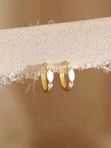 1 Pair Elegant Copper Geometric Round Hoop Earrings, & Versatile Gift For Women - Yellow Gold - View 4