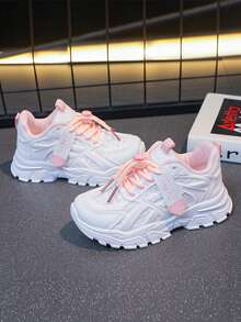 1 Pair Unisex Casual Running Shoes, Lightweight Mesh Breathable Upper, Striped Pattern Design, Low-Top Style, Suitable For Daily Wear, Running And Leisure Activities - Spring/Autumn/All Year Round - Pink - View 2