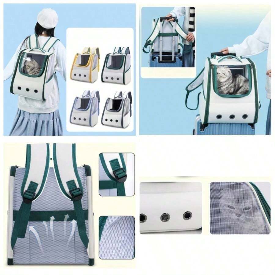 Backpack, Oxford Cloth Sided Opening with 3 - Sided Transparent, Portable Breathable Space Capsule Small Pet To. 5kg - 32 * 28 * 37CM - Gris + 32*28*37CM - Ver 1