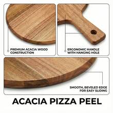 12 Inch Acacia Wood Pizza Peel, Round Wooden Pizza Paddle With Handle, Multipurpose Serving Tray & Charcuterie Board For Baking, Bread, Cheese - Brown - View 4