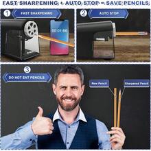 AFMAT - Sacapuntas eléctrico de alta resistencia para aula y hogar 6 agujeros sacapuntas enchufables para lápices de 6 a 11 mm parada automática súper rápido ahorra - Negro - - Ver 2