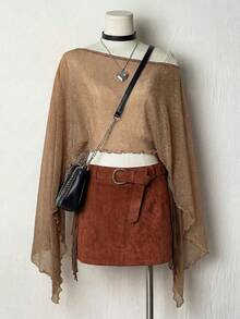 JTI 女士时尚宽松波西米亚风度假透气舒适百搭披肩衬衫 - 卡其色 - 查看 1