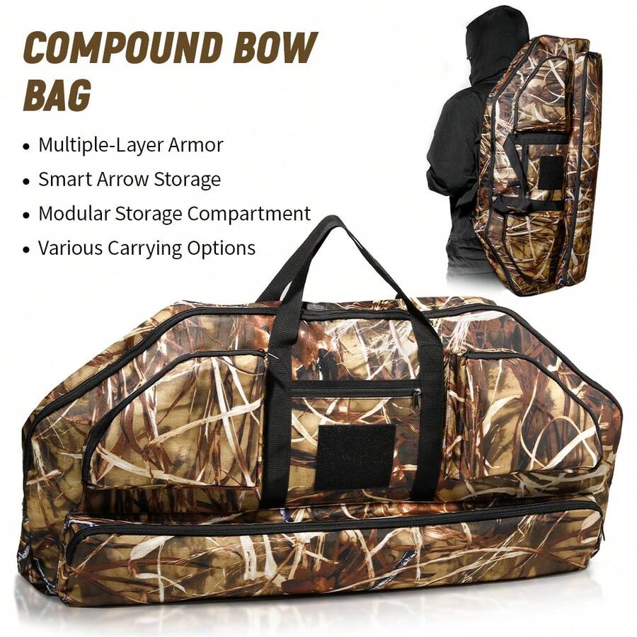 Outdoor Hunting Compound Bow Case, Soft & Lightweight, With Arrow Quiver And Backpack Straps, 4 Pockets
