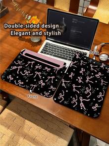 1 Piece, Pink Bow Tie Pattern Laptop Sleeve, Suitable For MacBook Pro 15, Air 13, Galaxy TAB S10 Ultra, Metabook 14-Inch, Pu Leather Material, Waterproof And Stain-Resistant, Magnetic Closure, Female And Male Models, IPad Storage Bag, Can Be Used As A Mouse Pad, Essential Computer Bag For Travel