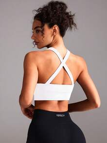 Yefecy Áo ngực thể thao nữ không đường may, có đệm, hỗ trợ cao, phù hợp cho yoga, thể dục, chạy bộ và tập luyện. - trắng - Xem 2