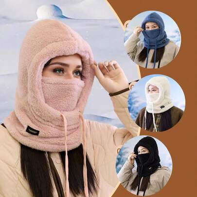 Women's Winter Fleece Hooded Scarf - Windproof, Ear Protective, Thick & Warm, Soft & Fluffy Lining - Durable Warm Hat, Suitable For Winter Fitness, Outdoor Activities And Daily Wear, Hand Washable, Comfortable Design, Reinforced Stitching Striped, Casual Sports Cap, Retro Style, Suitable For Outdoor Enthusiasts, Suitable For Outdoor Travel/Sports/Shopping/Social, Spring Festival Gift Choice, Winter Essential