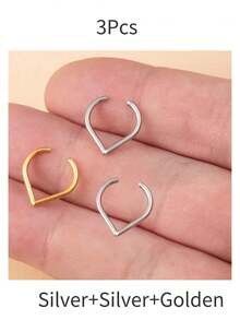 1件装不锈钢假鼻环，心形鼻夹，无需穿孔，摇滚/嘻哈风格男女通用身体饰品