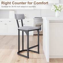 Counter Height Bar Stools Set Of 2, Modern Upholstered Barstools With Back Support For Kitchen Island, Home Bar & Dining Room - Grey - View 3