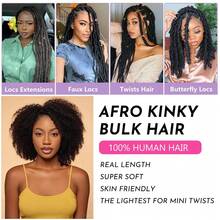 非洲卷曲散装真人发 16 英寸 50 克/束 自然黑色迷你扭辫真人发,适用于微型辫子修复扭辫 - 可漂染 (1B 16 英寸) - Natural Black - 查看 7