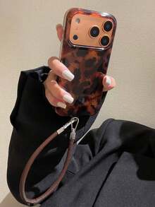 Luxury Leopard Print Shell Texture Phone Case, Compatible With IPhone 17 Pro Max, 17 Pro, 17 Air, 17, 16, 15, 14 Plus, 13, 12 Pro Max, 11, Fashionable Shock-Resistant Back Cover - Gold Base Leopard Print + Rope - View 4