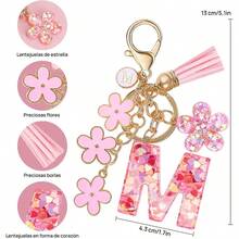 Llavero de Moda Letra Inicial, Llavero con Inicial de Resina, Dije para Bolso Mochilas, Regalo Personalizado para Mujer - Rosa + M - Ver 2