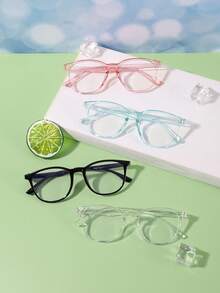 4 In 1 Set Boys' And Girls' 8-14Y Polycarbonate Anti Blue Light Lens Square Frame Fashion Glasses, Campus Daily Reading Outfit - Multicolor - View 6