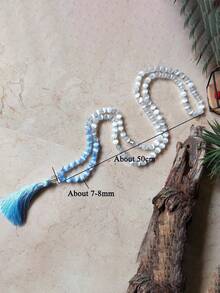 108 Beads Knotted Necklace, Bohemian Tassel Necklace, Gypsum Bead Necklace For Yoga Meditation, Purify, Soothe, Calm, Healing, Women - Multicolor - View 5