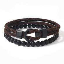 2pcs Men's Bracelet Set, Black Stone Elegant Men's Bracelet, Beaded Bracelet Strap With Powerful And Graceful Vibe, Suitable For Daily Stacking And Gift, Great For Friends - Two-piece Set Of Stones + Custom-made Buckle Bracelet - View 20