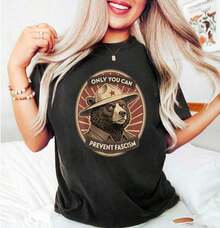 2026 Summer TopsOnly You Can Prevent Fescism Shirt, Trrmp Progressive Liberal Funny Political Gift Oversized Graphic Tees For Women,100% Cotton Womens Oversized Printed Graphic T-Shirts Women Casual Round Neck Short Sleeve Tee 1pcs Fashion Shirt, Halloween Gift, Xmas GiftLoose And Comfortableshirt - 圖案T卹005 - 查看 12