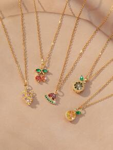 1 件可爱水果系列樱桃和西瓜吊坠不锈钢项链，适合女性日常佩戴、节日、约会、派对、礼物