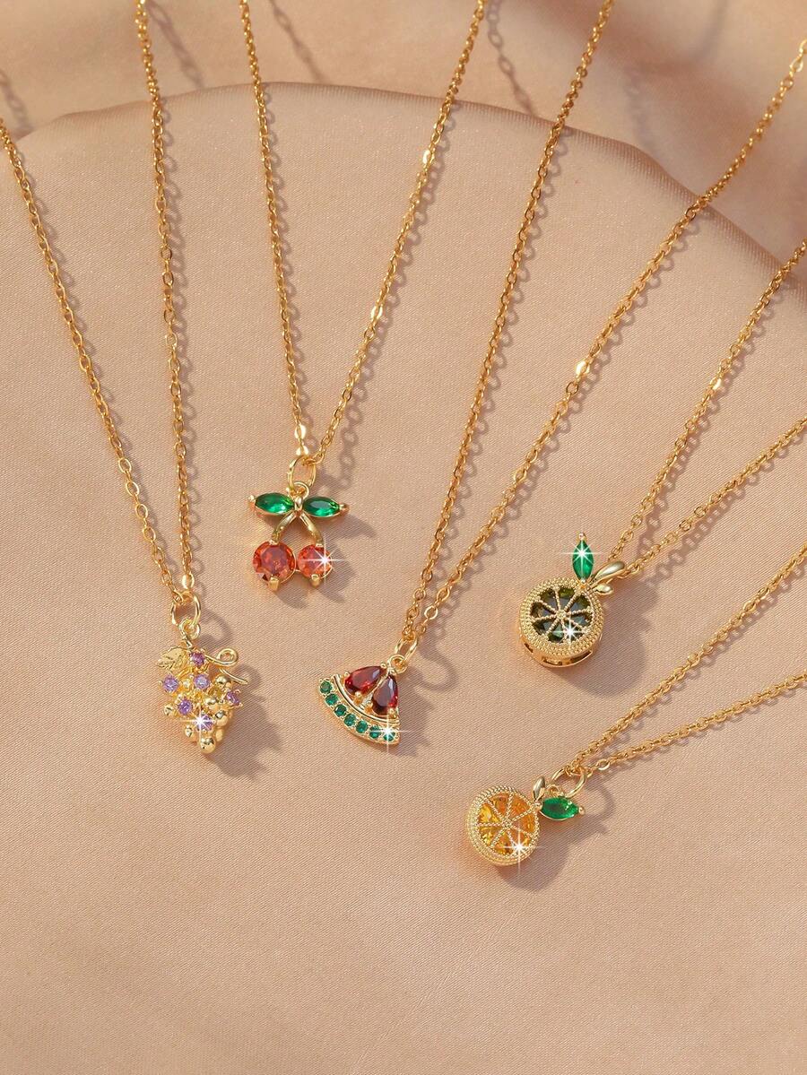 1 件可爱水果系列樱桃和西瓜吊坠不锈钢项链，适合女性日常佩戴、节日、约会、派对、礼物