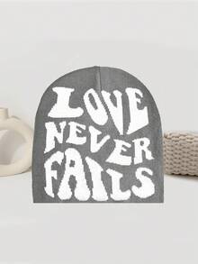 情人节情侣针织帽，时尚“爱永不失败”字母设计，秋冬户外骑行帽，男女通用保暖滑雪帽，Y2K街头风针织帽，秋冬美学度假穿搭 - 愛永不失敗 - 查看 3