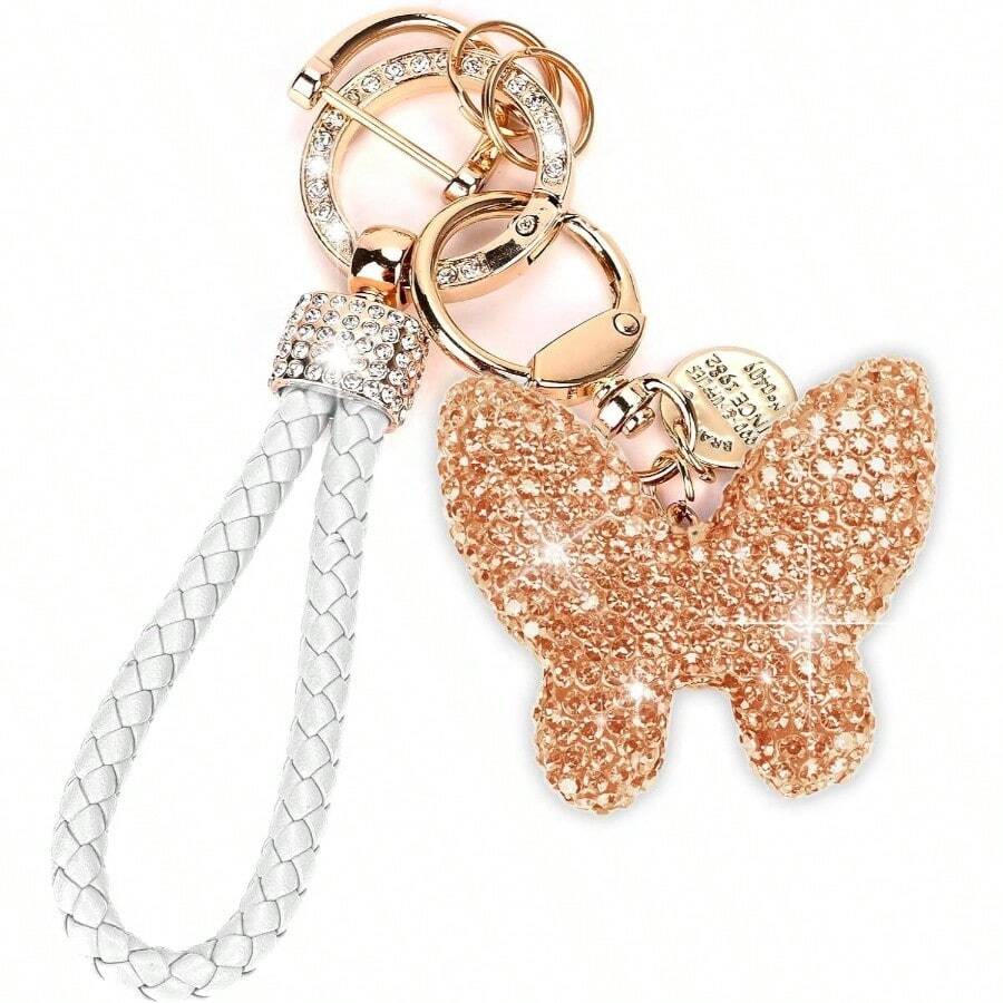 Llavero de coche para mujer con diamantes de imitacin en forma de corazn para nia, bonito llavero para Navidad, regalo personalizado - B-Oro - Ver 1