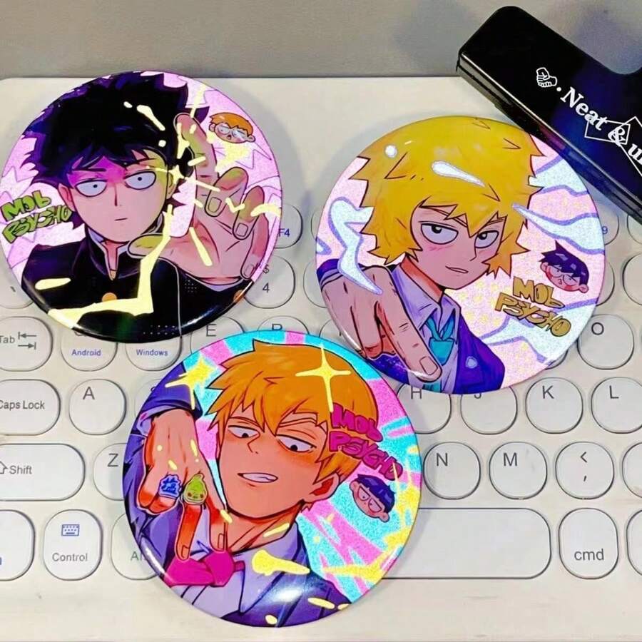 1件《灵能百分百》动漫高清周边商品，衍生粉丝自制徽章 - 彩色 - 查看 1