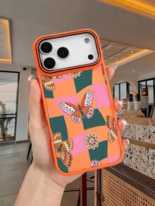 Groovy Butterfly Floral Pattern Checkered Design Cute Aesthetic Pop Art Print Phone Case, Vintage Minimalist Style,Nature Vibe Art Pattern Gift Accessory Compatible With Iphone 17promax/17pro/17/17Air/16promax/16pro/16plus/16e/16/15promax/15pro/15plus/15/14promax/14pro/14plus/14/13promax/13pro/13/12promax/12pro/12/11promax/11 - 橘色 - 查看 8