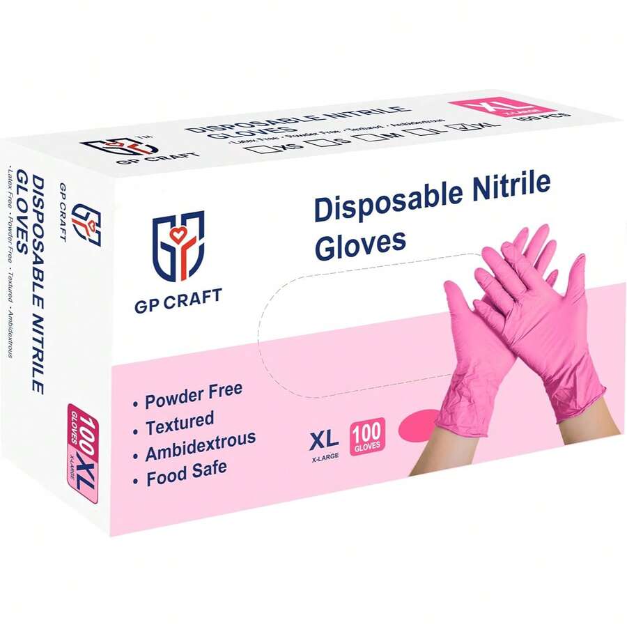 100pc 7 Colors Available Disposable Nitrile 3-Mil Latex Free Tattto Nail Hair Salon Cleaning Gloves - 玫紅色 - 查看 1